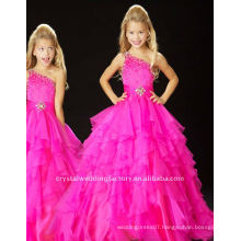 Hot sale one shoulder beaded ruffled fuschia organza custom-made pageant dress flower girl dresses CWFaf3388